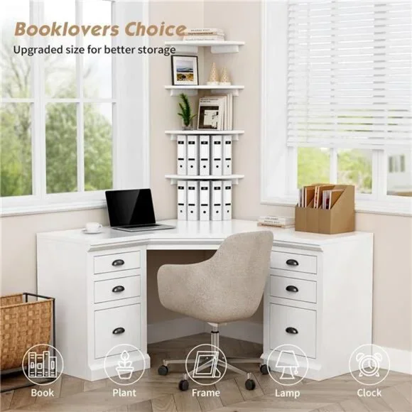 Forbena Corner White Floating Book Shelves for Wall Set of 4, Wood Nursery